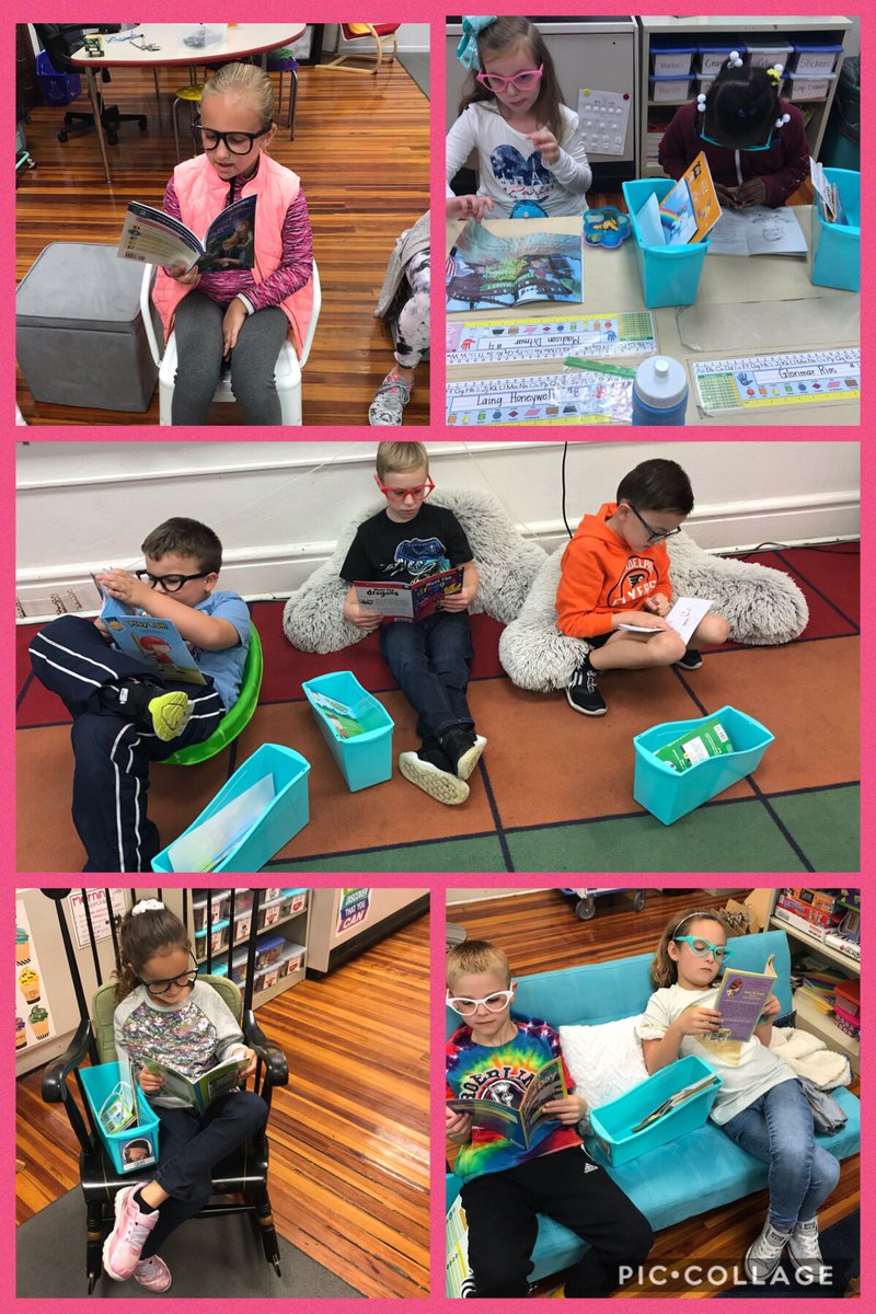 Wearing our “reading glasses” to work on our reading stamina #roeblingreads #readingstamina