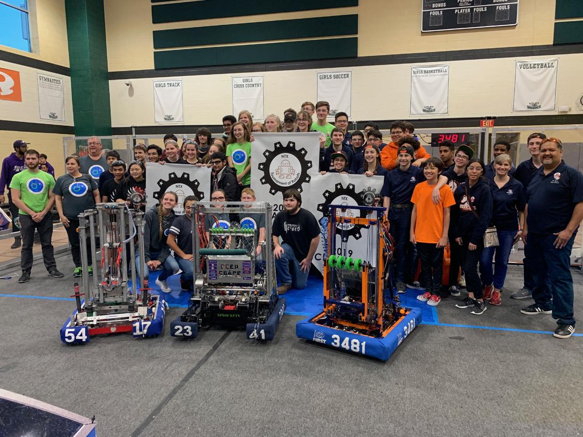 BroncBotz's tweet photo. Thank you @2341Sprockets & @AllenRobotics for a great afternoon of FRC! #2019txntx Winning Alliance! Congrats to all the other teams that competed today! And huge shoutout to @frcteam1296 for putting on a fantastic weekend of events! #omgrobots #morethanrobots @FIRSTinTexas https://t.co/6vASF8c5wm