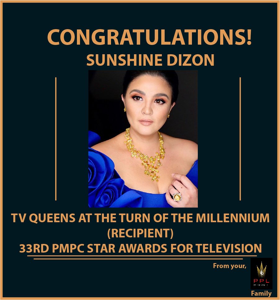 ppl_perry's tweet photo. Congratulations Sunshine! And thank you PMPC for recognizing her contribution to the industry. 

Keep doing what you do best Shine! 

#showsomeppllove #pplartist #pplentertainmentinc #TVqueens #33rdpmpcstarawardsfortelevision https://t.co/j3e2YK2zpY