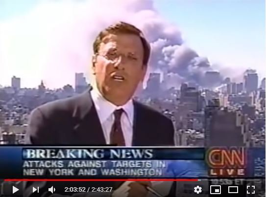 CNN's Brown @ 1053 ET still uncertain whether WTC2 "collapse" caused by "2nd explosion" or plane hit, but says WTC1 "almost looks like one of those IMPLOSIONS of buildings you see, except there is NOTHING CONTROLLED about this. This is DEVASTATION."53/
