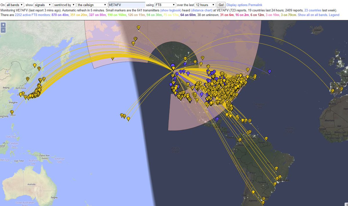 PeterVogel's tweet image. What a fascinating tool is PSKreporter.info. Here is a map showing stations I've picked up with a 30 m length of wire, an #SDRplay RSP2 receiver, via SDR Console V3 and WSJT-X. Eventually I will get the transmitting part of this working as well. #lotstolearn