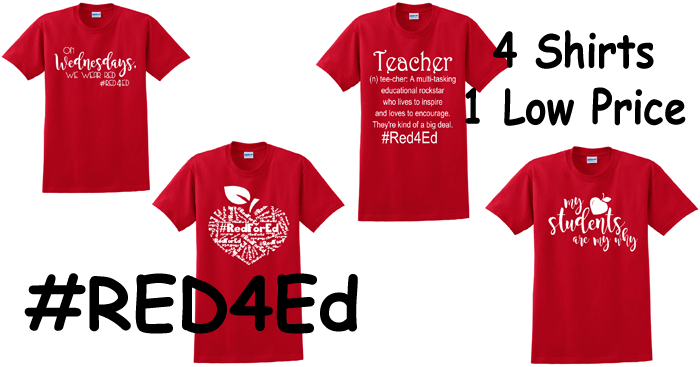 Red4Ed1's tweet photo. @NEAToday
#Red4Ed
https://t.co/LiLCPAi5Ah
Budget Friendly Red4Ed apparel.  4 Shirts 1 price. https://t.co/XPGqhcSk1Z