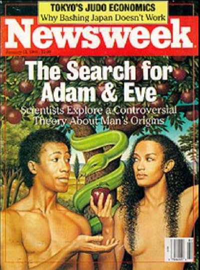Cover of Newsweek magazine from January, 1988 portraying African Adam and Eve