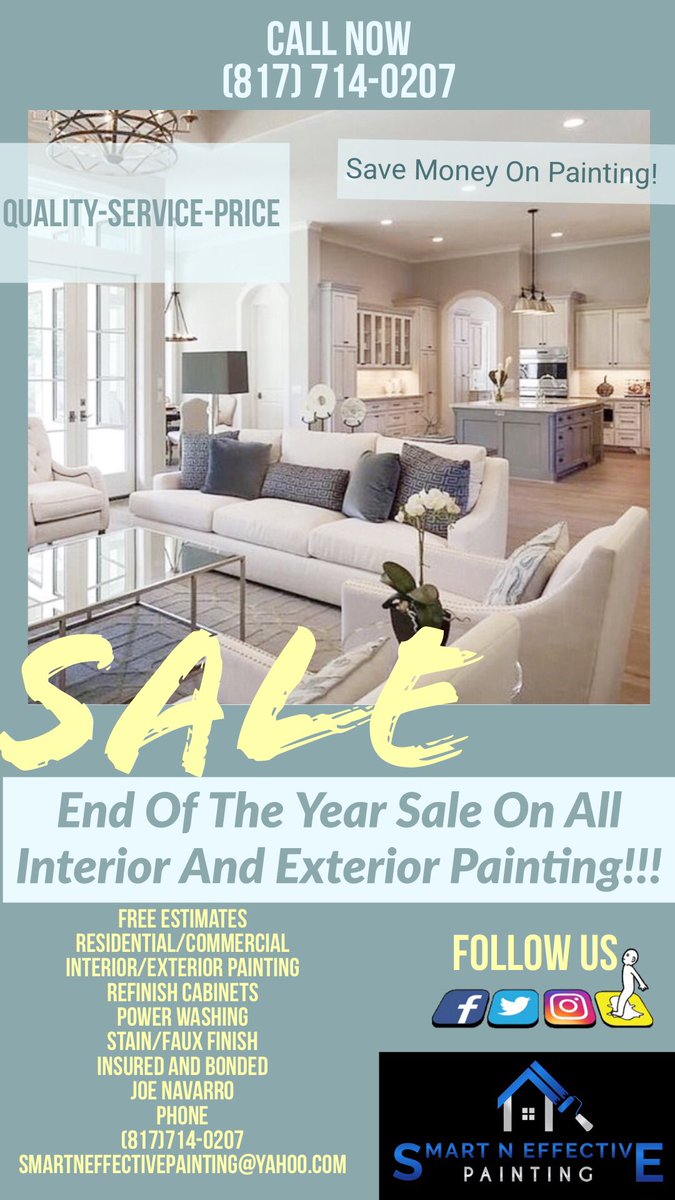 NEffective's tweet image. (817)714-0207
smartneffectivepainting@yahoo.com
Follow Us On-Facebook,Instagram,Yelp,Nextdoor,Twitter,
Snapchat,YouTube 
facebook.com/joe.navarro.14…