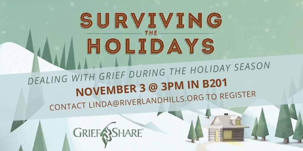 The holidays can be a difficult time for those dealing with the loss of a loved one. Join us for encouragement and support. To register, please contact Linda Clark at 772-3227 or linda@riverlandhills.org.

#griefshare #SurvivingtheHolidays #Supportgroup #loss #Grief #IrmoSC