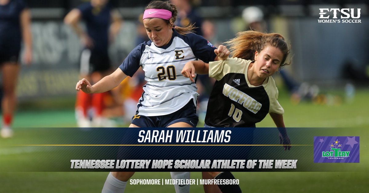 Congrats to Sarah Williams on being named <a href="/TNLottery/">Tennessee Lottery</a> Hope Scholar Athlete of the Week.
LINK: etsubucs.com/athletics/aotw/

#ETSUTough