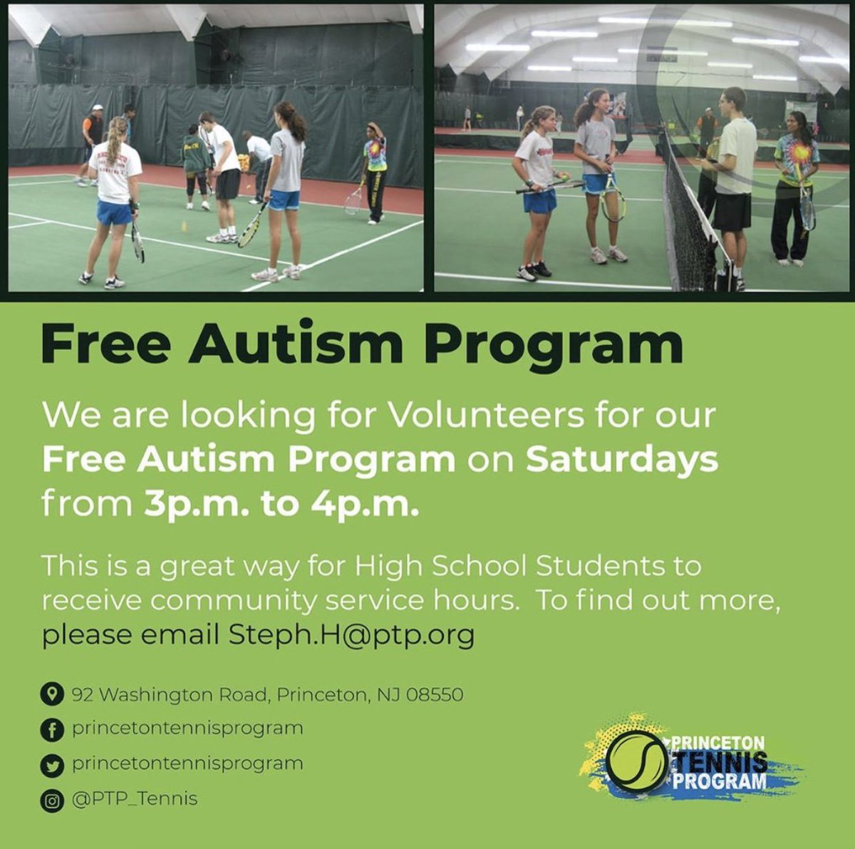 PTP_Tennis's tweet image. PTP is looking for Volunteers for our FREE Autism Program on Saturday’s. It is a great way for High School students to receive community service hours. For more information please email Stephanie Howard at steph.h@ptp.org. #freeautismprogram #volunteers #communityservice