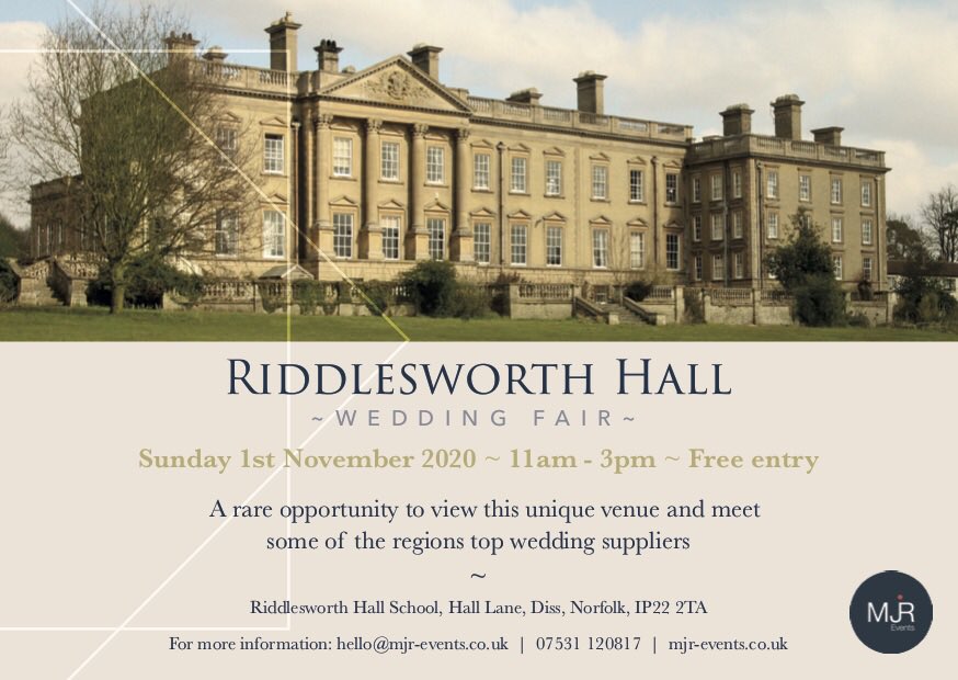 We are excited to announce a new venue for 2020!
#norfolkweddingfair #norfolkweddingfairs #norfolkweddingvenue #mjrevents #norfolkweddingsuppliers #norfolkweddingsupplier 
mjr-events.co.uk/riddlesworth-h…