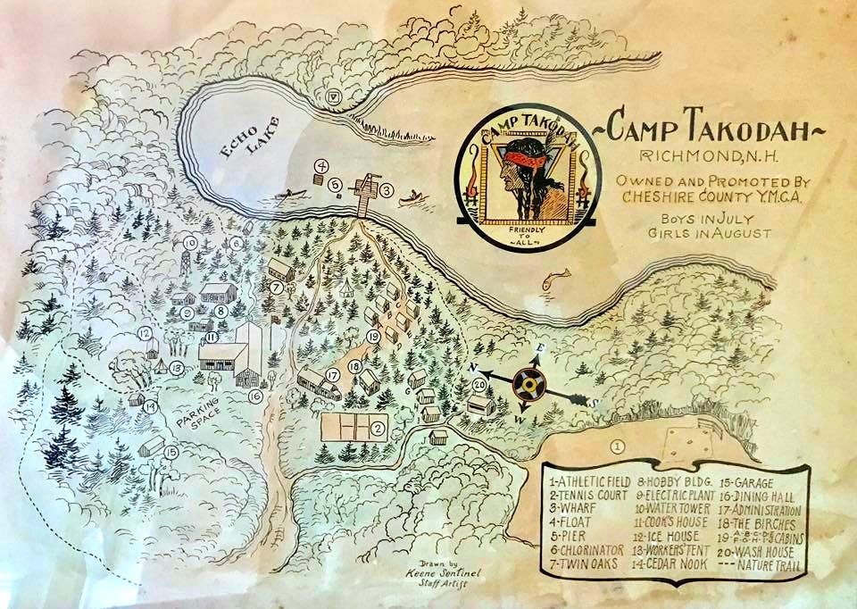YMCA Camp Takodah on X: #FromTheArchives for #MapMonday, here is a map  from the @Keene_Sentinel that was hand drawn prior to the 1938 hurricane.  It shows the original line of cabins along