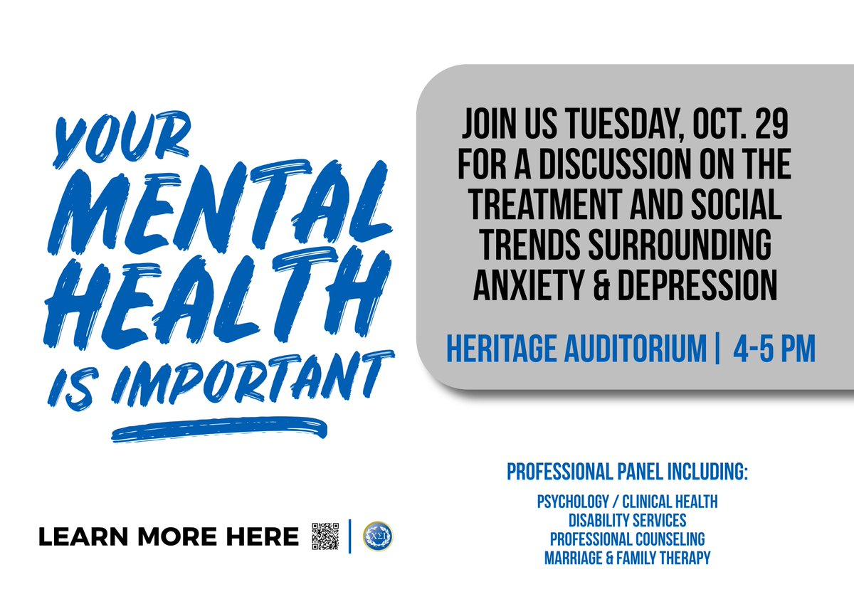 HardingCAB's tweet image. If you're like us, this time of the year is pretty draining - especially on your mental capacity. Join us, in connection with Chi Sigma Iota, to learn more about how anxiety and depression might be having an impact in your life and where you can find help.