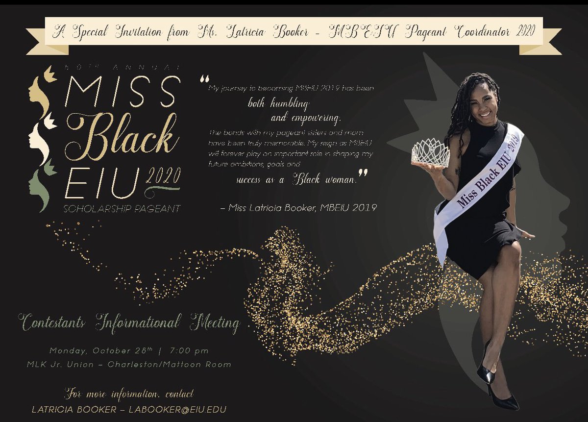 eiubsu's tweet photo. Tonight!! We invite ALL interested and skeptical freshman, sophomore and junior girls out to our Miss Black EIU 2020 informational 🖤 It will be held after BSU’s meeting at 7pm in the Charleston/Mattoon room. #EIU23 #EIU22 #EIU21 https://t.co/wm2rO8Ua7p