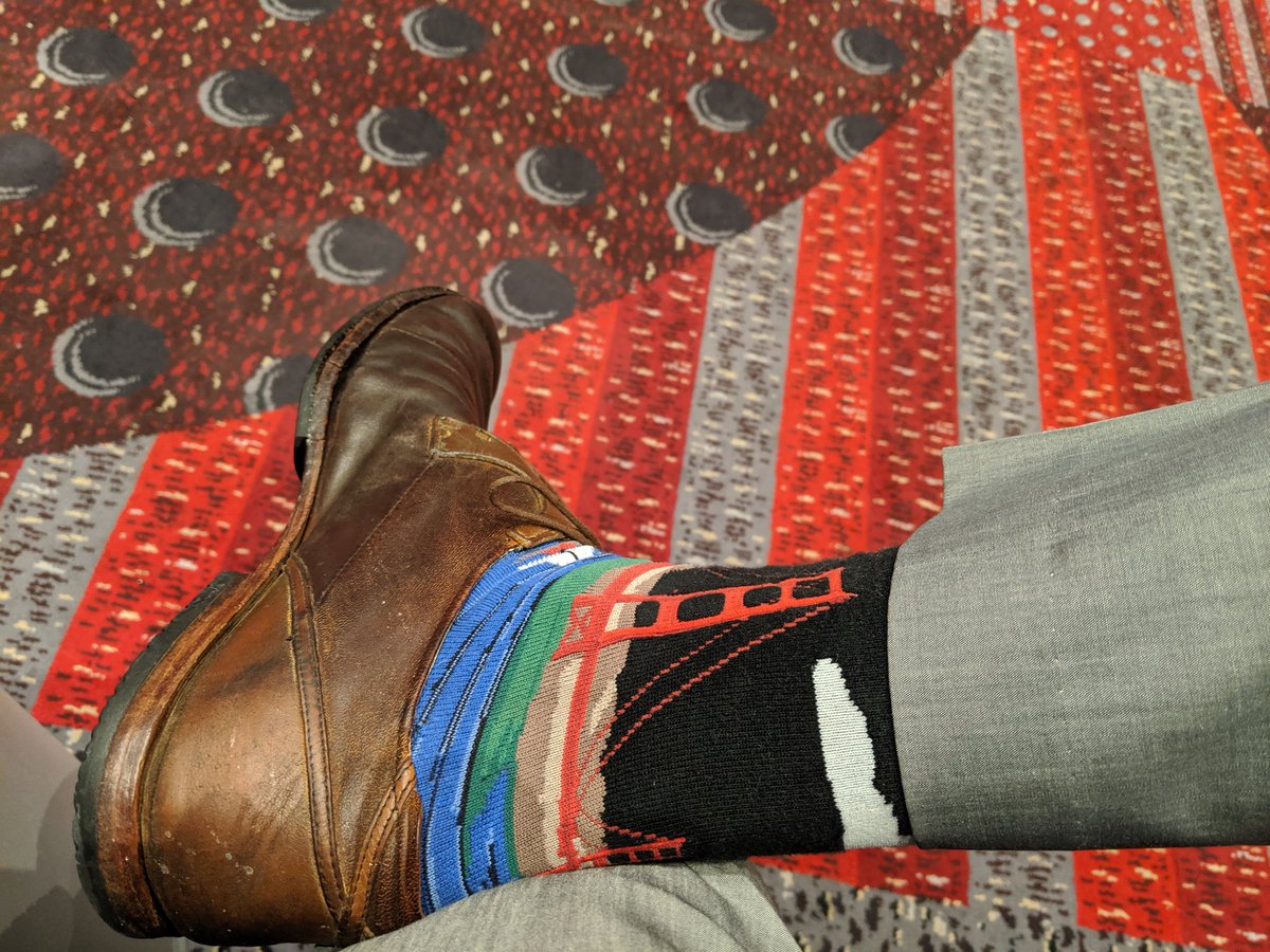 em_wayland's tweet photo. Today's #socksofACEP throws back to my roots. The Bay Area and specifically organizations like @BerkFreeClinic and @HealthRIGHT360 / @_Rockmedicine we pivotal in my decision to pursue a career that takes #AnyoneAnytime and is increasingly becoming the American safety net.#ACEP19 https://t.co/5RtFbqd5C3