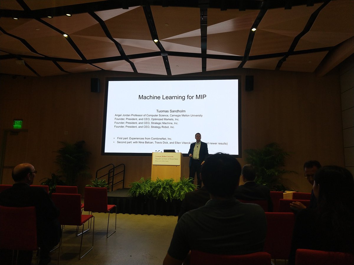 rahmaniani_r's tweet image. Tuomas Sandholm from #cmu and #OptimizedMarkets kicks off the  session with #machinelearning and #mips