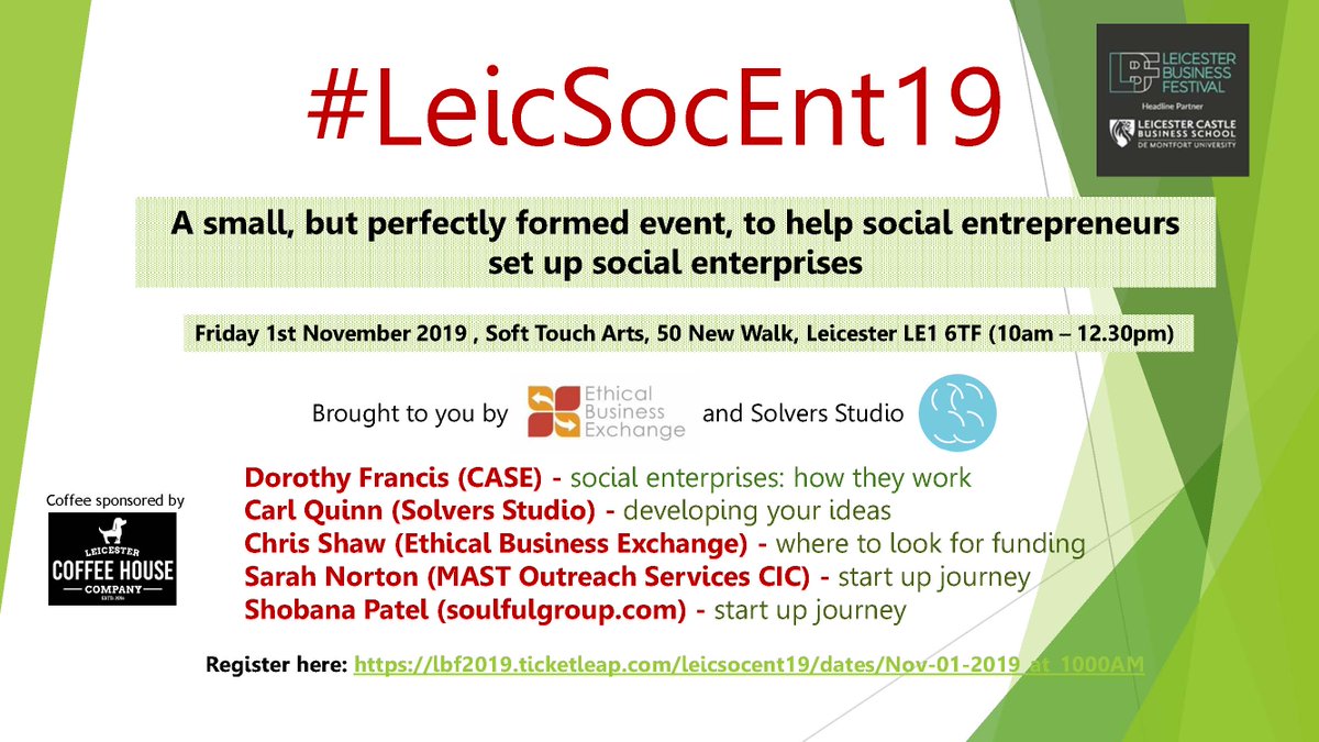 ethicalbizex's tweet photo. We're delighted to add @DorothyEFrancis from @CaseCooperative to our agenda for #LeicSocEnt19 this Friday @SoftTouchArts part of the @LBFestival. We're also very pleased that @leicestercoffee is sponsoring the coffee! Updated flyer attached' see you there! https://t.co/Zym6PAP3Co
