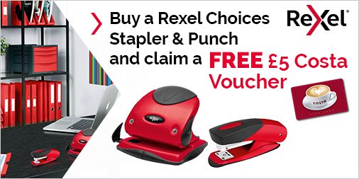 Happy Monday! Rexel are currently offering customers the chance to buy selected Rexel Choices Staplers or Hole Punches and claim a FREE £5 Costa Voucher!
#stationery #officesupplies #costa #MondayMotivation