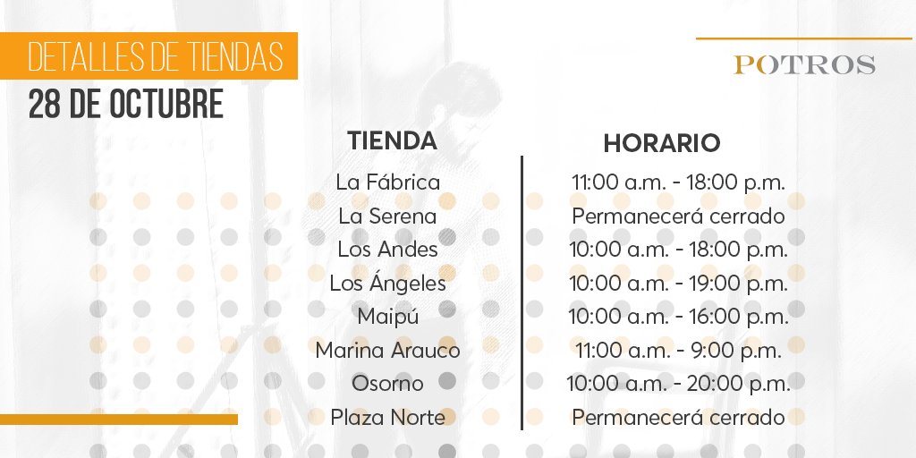 tiendas_potros's tweet photo. Horario de tiendas #Potros para hoy 28 de Octubre. (Horarios sujetos modificaciones) 2 de 4 https://t.co/NTyGTIr6PT