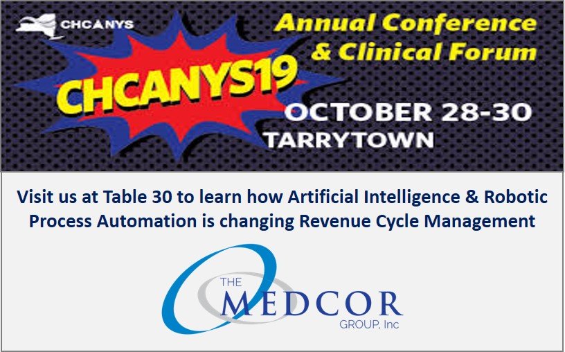 Stop by Table 30 <a href="/CHCANYS/">Community Health Care Association of NYS</a> Annual Conference to learn how artificial intelligence and robotic process automation is changing revenue cycle management #CHCANYS19 #ValueCHCs #RCM #ArtificialIntelligence #RoboticProcessAutomation