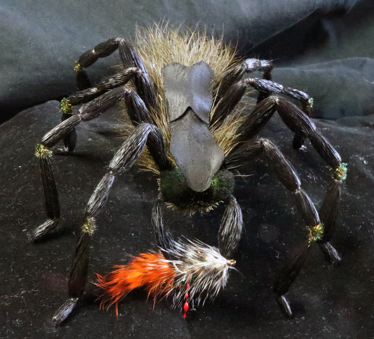 FeathersFins2's tweet photo. Halloween special: Spooky spider eating a streamer. 
Had a chance to sit down and do a bit of event tying. 
The complete process can be found on the Feathers&amp;Fins youtube channel: https://t.co/5dKSAUUsM2

#flyfishing #flytying #Halloween #spiders https://t.co/fcPQHeHMSX
