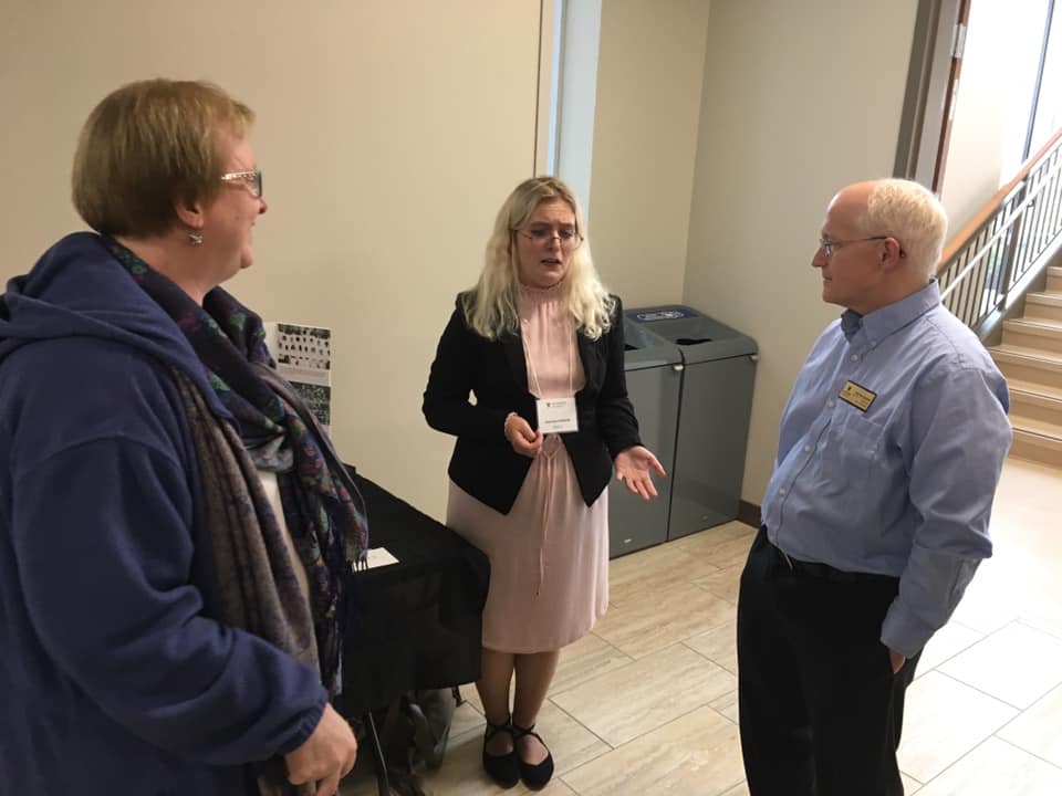 WelcomeProject3's tweet image. Welcome Project undergrad researcher Joy Holland presents her findings on St John's Lutheran Church at @ValpoU FiRES exhibition.