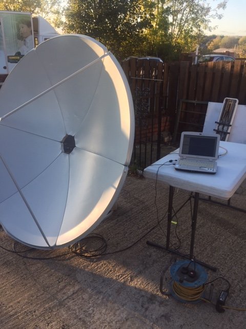 SteveM1ERS's tweet photo. Some Pic of the 2m dish we did the testing with building a good setup now for working the sat i am hoping to send video up as well in coming weeks, it takes time along with GB3TT ATV as well we will get there !!!! https://t.co/Dp2AubX4Cy