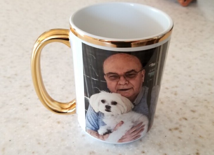 dkalentzis's tweet photo. I customized a mug for Grandpas birthday ... him &amp; 🐶 Teddy...
He says it’s “too pretty” to use 
so he displayed it in the cabinet 
✨So sweet ✨
I’ll have to get him a second one!!! 
#shutterfly20 #myshutterflystory  @shutterfly #partner https://t.co/luUPpijJMv