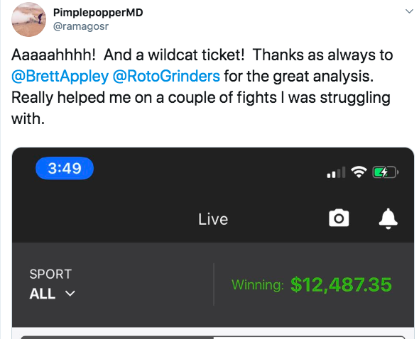 MMA Premium: New season pass is LIVE - 6 events including both #UFC244 and #UFC245 - 25% discount off weekly price!
✅Breakdowns
✅Podcasts
✅Rankings
✅Bets
...and more!
🔥Our guys have been smashing @DailyFanMMA, come join the community🔥
Access link: https://rotogrinders.com/marketplace/mma-premium-339 …
