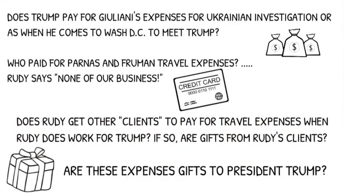 7/ WONKS WANNA KNOW: Before we reveal more hats, let’s get wonky.As Trump’s personal attorney, communications are secret. Who pays his Ukraine investigation expenses? Who paid for his indicted gofers expenses? Rudy says “none of your business” but the ethical issues loom large.