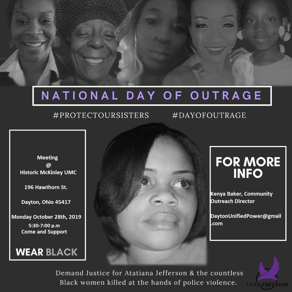 Wear Black and Stand in Solidarity with the John Moore Sr. Center for Equity, McKinley UMC and Unified Power of Dayton, Ohio! Today October 28th, 2019 from 5:30-7:00 The police must STOP KILLING US