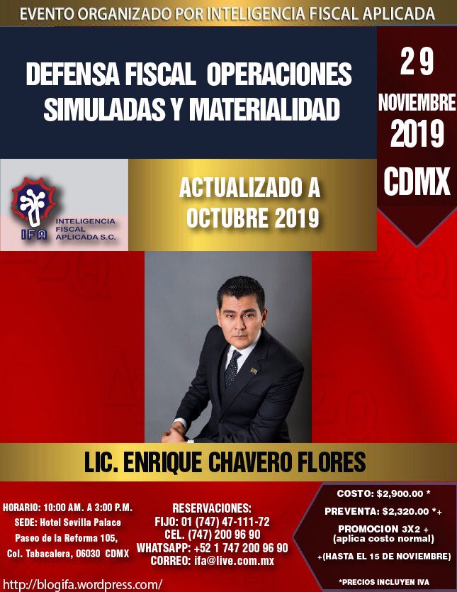IFA_SC's tweet image. Curso CDMX 29Nov/19. Defensa Fiscal 69-B y Materialidad.
