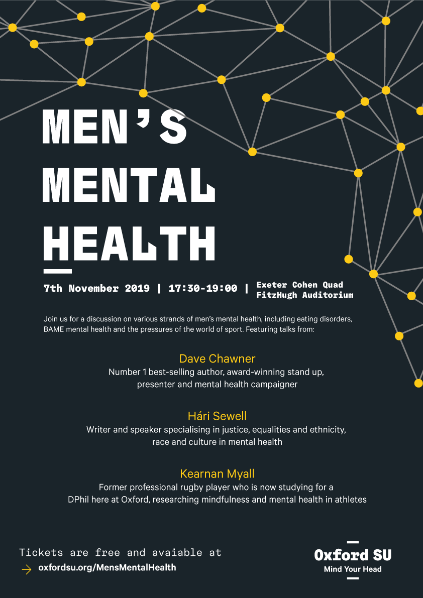 OxfordStudents's tweet photo. Next week we are hosting a Men's Mental Health talk and discussion with some wonderful speakers - tickets are free but limited availability. Book now at https://t.co/GfDw0takBo https://t.co/qRyR0NCcse
