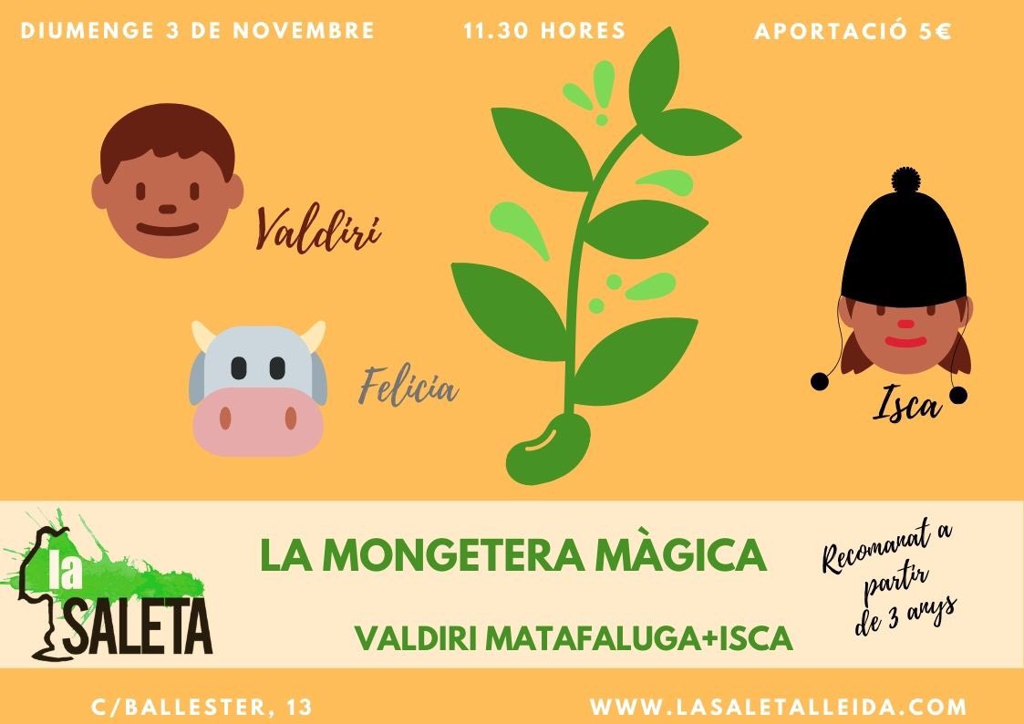 LaSaletaLleida's tweet photo. Dues propostes per aquesta setmana de la castanyada: #impronyada dijous a les 20.30h i #lamongeteramagica diumenge a les 11.30h! Ens veiem a la Saleta! @Lleidacom_ag @CERCLEsegre @lleidadiari @sortirambnens @portalpometa https://t.co/p969UvkLYO