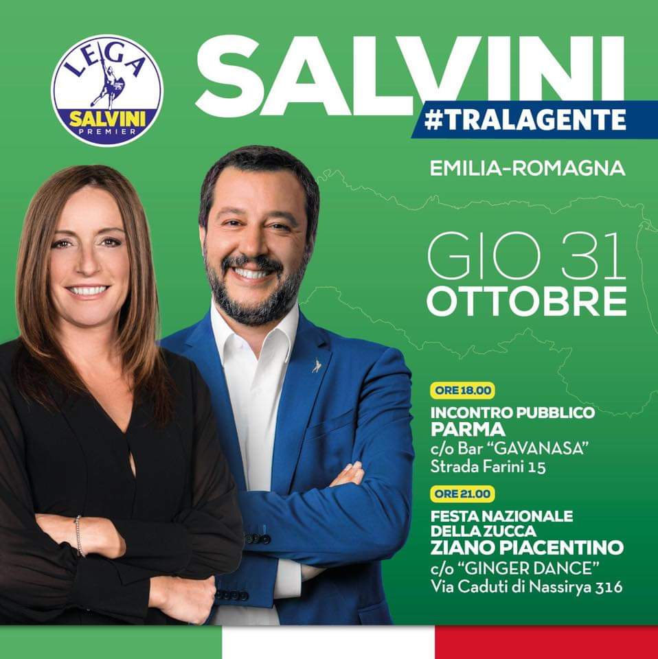 Giovedì 31 ottobre con Matteo Salvini e Lucia Borgonzoni.
Crescente
#BorgonzoniPresidente