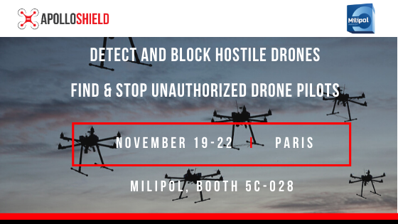 Meet ApolloShield Counter-Drone Systems at #Milipol Paris - November 19-22, Booth 5C-028. #MilipolParis #CUAS #Drones