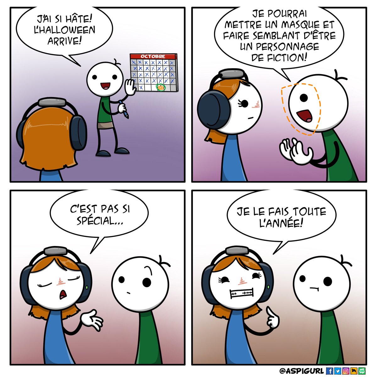 Aspigurl Ar Twitter Masking Halloween Introvert Mask Disguise Autismawareness Autismacceptance Neurodiversity Autism Autisme Aspergers Aspie Neurodivergent Spd Neuroatypie Webcomic Comic Comics Instacomic Instacomics
