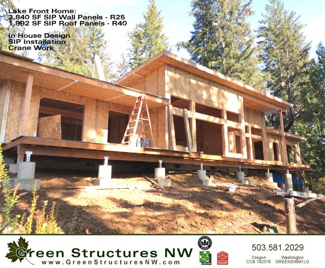 GS_NW's tweet image. 3 SIP roofs in 2 days!  Achieved a R40 with 10" @PremierSIPs with minimal thermal breaks.  1,992 SF included 2 lower roof and 1 upper roof.  Just 2 days to Set, Insulate, Sheath and install Vapor Barrier so it is ready for roofing.  #BuildGreen #GreenBuilding