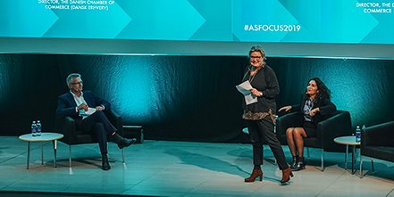 Elisabetta Lazzaro, Professor of Creative Economy, and Betina Hagerup, Director, The
Danish Chamber of Commerce, are discussing the importance of innovation in
organisations in the session “Organisations as a Creative Superpower” at #ASFOCUS2019.