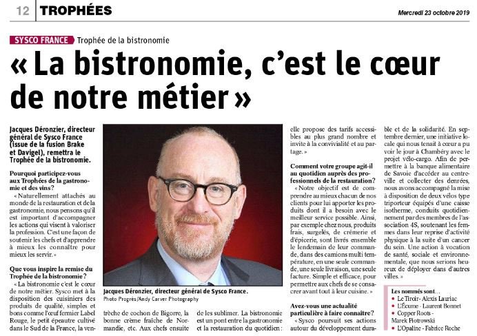 BrakeFrance's tweet photo. Sysco France accompagne les trophées de la #gastronomie et des #vins avec @leprogreslyon 
Le palmarès sera dévoilé ce lundi 28/10 lors de la soirée qui sera parrainée par le chef Yannick Alleno à #Lyon. https://t.co/me0j5F5u1e