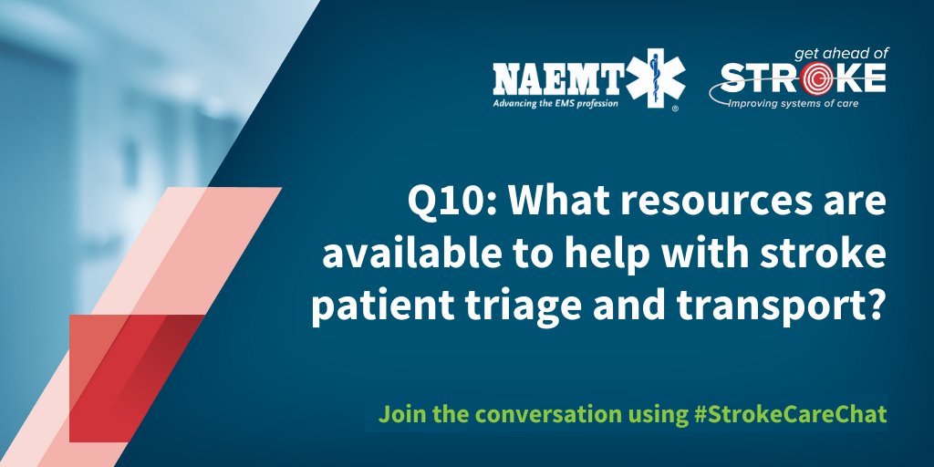 SurviveStroke's tweet photo. Last question! Q10: What resources are available to help with stroke patient triage and transport? #StrokeCareChat https://t.co/BMLiABZjKO