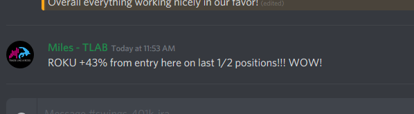 mairuzu3030's tweet photo. $ROKU #TLAB & @Stock_Hunter89 Chat STILL riding 1/2 position from 102 entry. +43% here, KILLER FREAKING trade.
Ride the winners! #TLAB #STOCKHUNTER
Come join us live trading https://t.co/qNp9yJ75kp https://t.co/1P0hVbRngX
