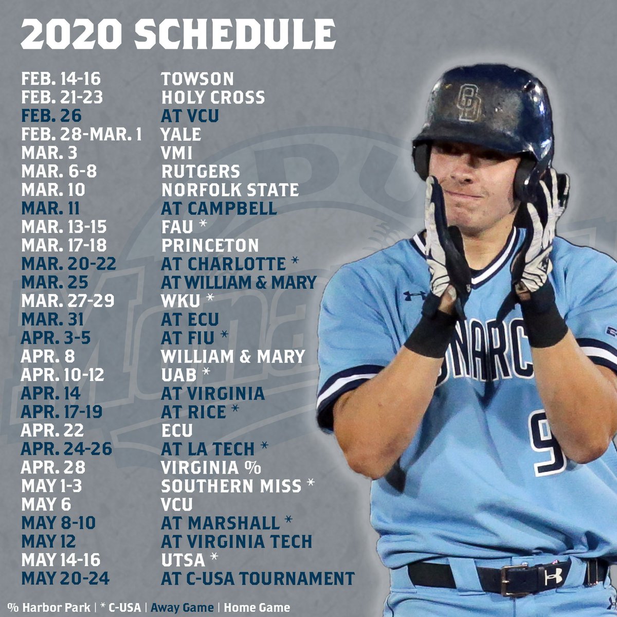 🗓️Mark your calendars, folks! 

The 2020 Old Dominion baseball schedule has officially been released! We'll see you in February at the Bud. 

📰 bit.ly/2BS2YAa
#ODUSports | #Monarchs