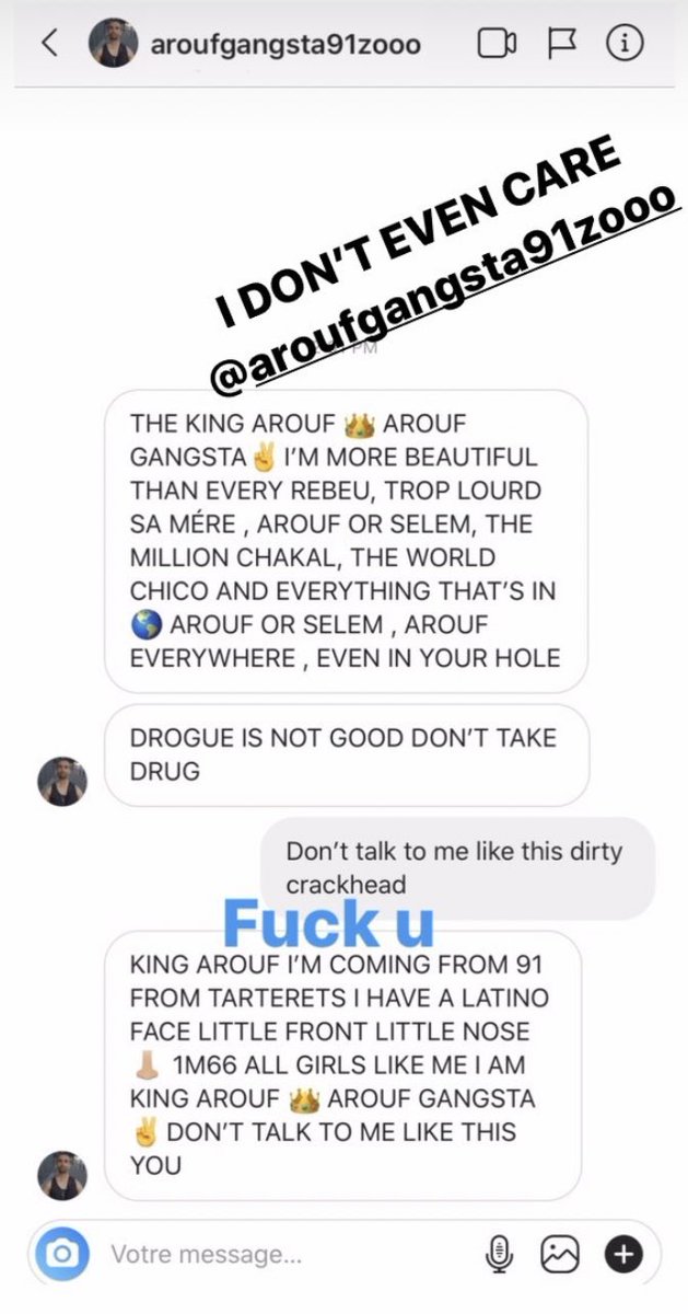 DephaseuR's tweet photo. y’a un petit qui fait des lives insta où il bedave, parle de gang etc, c’est pas Donald Trump et Arouf Gangsta lui ont envoyé des messages pour lui faire la morale il les a insulté https://t.co/RLksbmyVEo