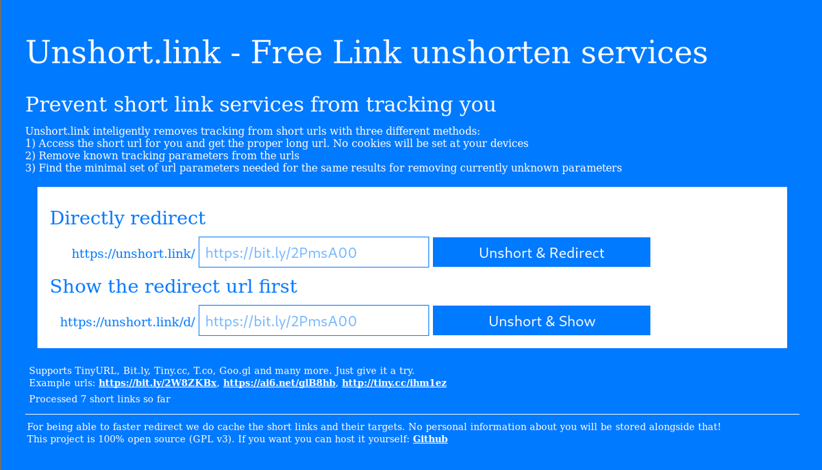 eu_frey's tweet image. My most recent open source project: unshort.link

Prevent short link services from tracking you and remove tracking parameters from the underlying urls. 

You can 100% host it yourself and its #GPLv3