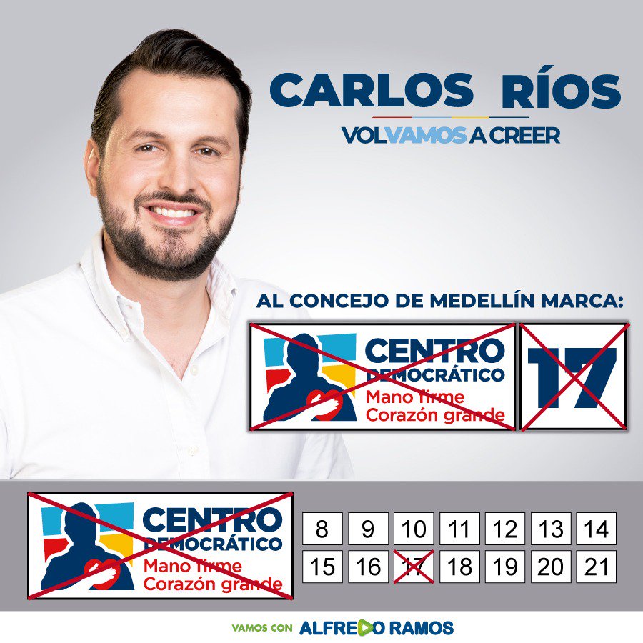 CarlosARiosP's tweet photo. Quiero llegar al Concejo de Medellín para renovar los espacios políticos; dando debates diferentes, proponiendo, acompañado al alcalde para que le vaya bien a Medellín, y liderando procesos que no sean coyunturales, si no que brinden soluciones de fondo. #VotaCD17 https://t.co/NyIRDuPFnI
