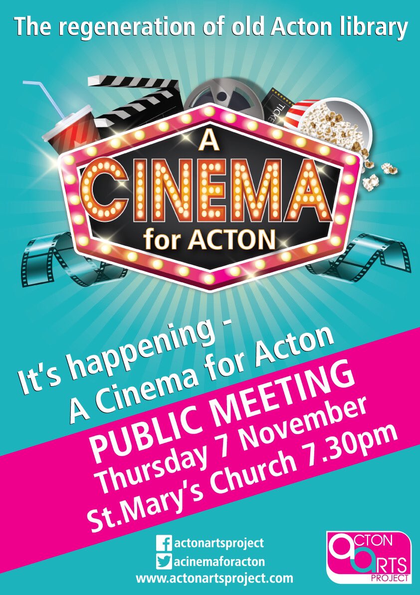 WellsHouseRoad's tweet photo. Finally a reason to celebrate in #Acton. We are going to have a cinema! Yay! Well done to @mairedotlowe &amp; all who fought for a brilliant initiative that will benefit the community. Try to get to the public meeting in 7th November @ForumOon @nw10titra @WestActonRA https://t.co/raetZPCro4