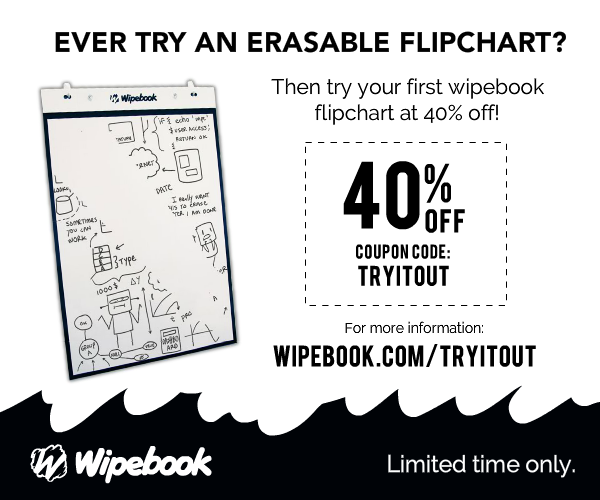 Wipebook's tweet photo. Ever try an erasable &amp; reusable flip chart?   Then get 40% your first Wipebook for a limited time only! 
https://t.co/dOrFqgn9Jy https://t.co/EFvwQZNv20
