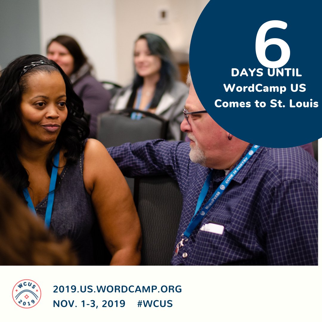 wordcampstl's tweet photo. WordCamp US, the largest WordPress event in North America, is coming to St. Louis Nov 1-3. $50 for three days of speakers, workshops, networking, and more. Tell a friend! https://t.co/NvxfDTzHVa
#STL #StLouis #WCUS https://t.co/9c4IMWfQS3