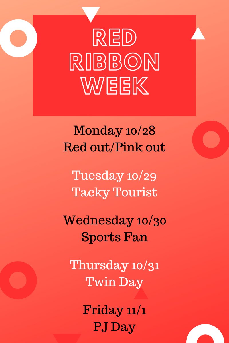 TSAStuCo's tweet photo. Here are the dress up days for red ribbon week next week (10/28-11/1) https://t.co/GEFwPx6lBo