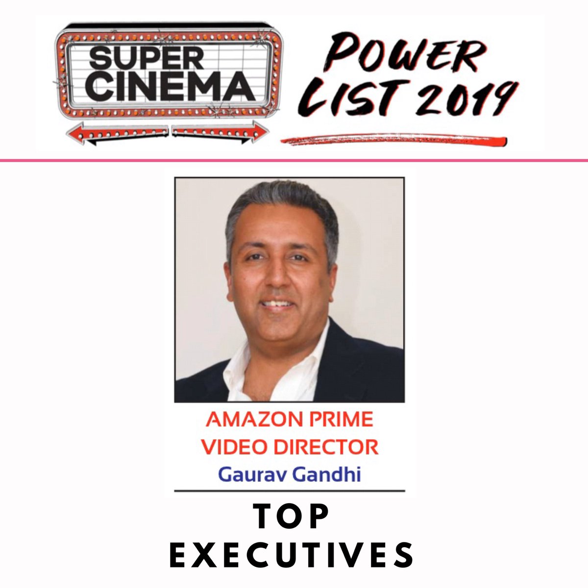 supercinemaent's tweet photo. Presenting the #SuperCinema #PowerList2019
Here are the TOP EXECUTIVES
(Non-Studio/Non-Production House)
In alphabetical order!
#GauravGandhi @PrimeVideoIN
@afsarzaidi @weareexceed
#MadhuMantena #KwanEntertainment
#ReshmaShetty #MatrixEntertainment
(1/3). https://t.co/vIy296O5FP