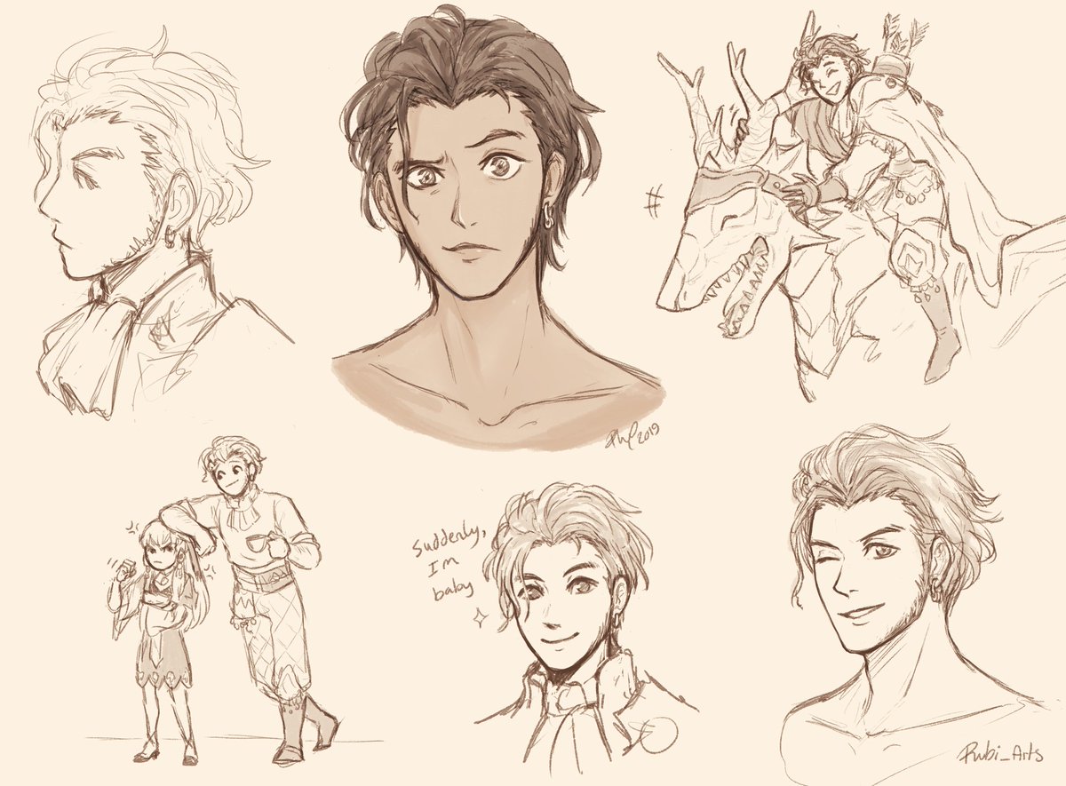 Some timeskip claude practice sketches, still can't figure out his hair 