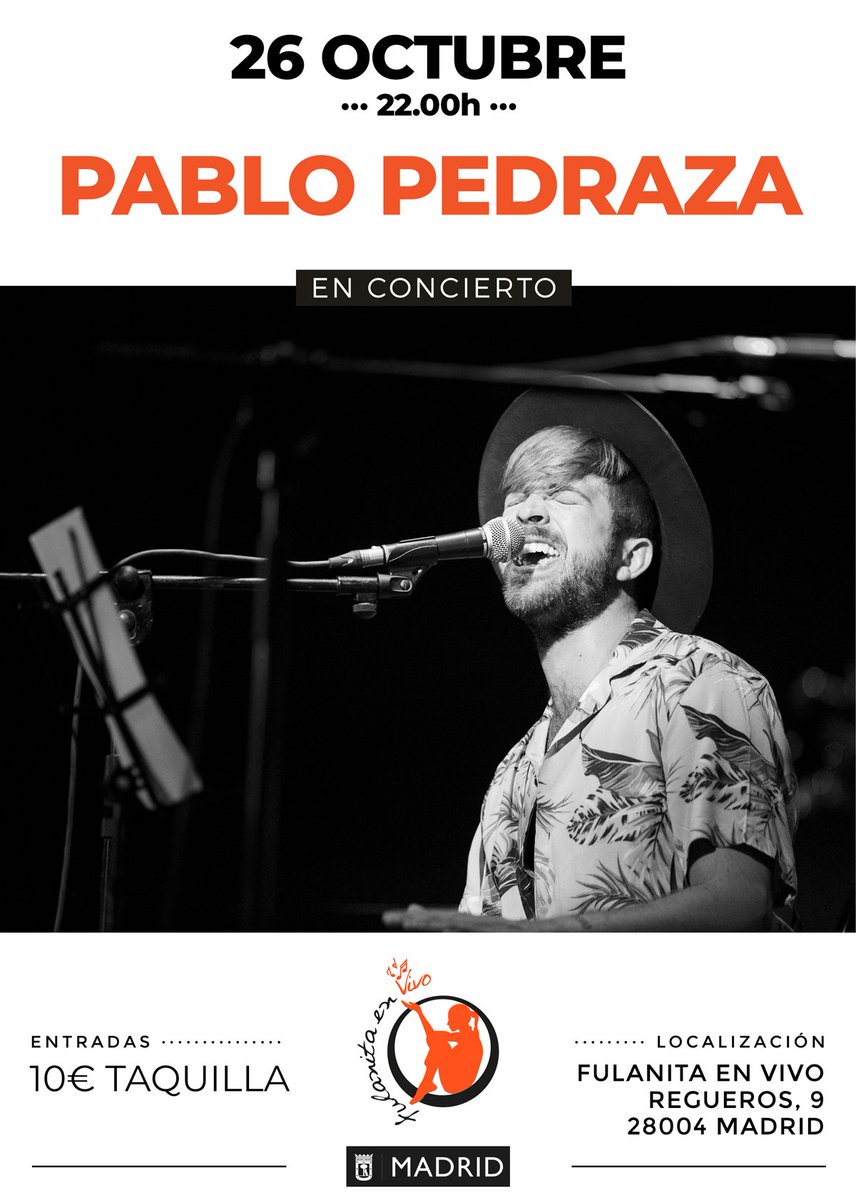Esta noche, #concierto de #PabloPedraza cantante y compositor de los que nos encantan y viene acompañado de algunos artistas que colaborarán en su mágico concierto: #Neva, #IsraeldelAmo y #JorgeMegó. No os lo pedéis perder!!